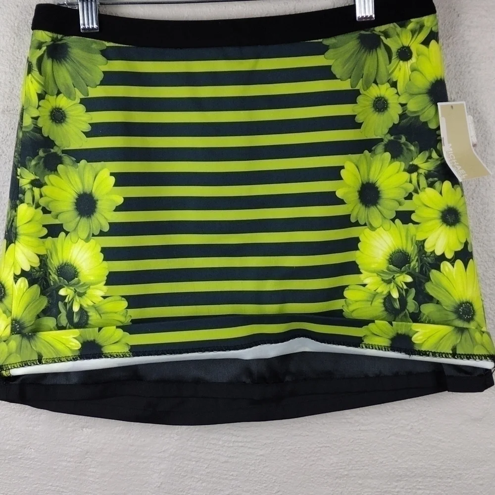 Michael Michael Kors Kiwi Floral Stripe Zipper Back Slip On A-Line Mini Skirt